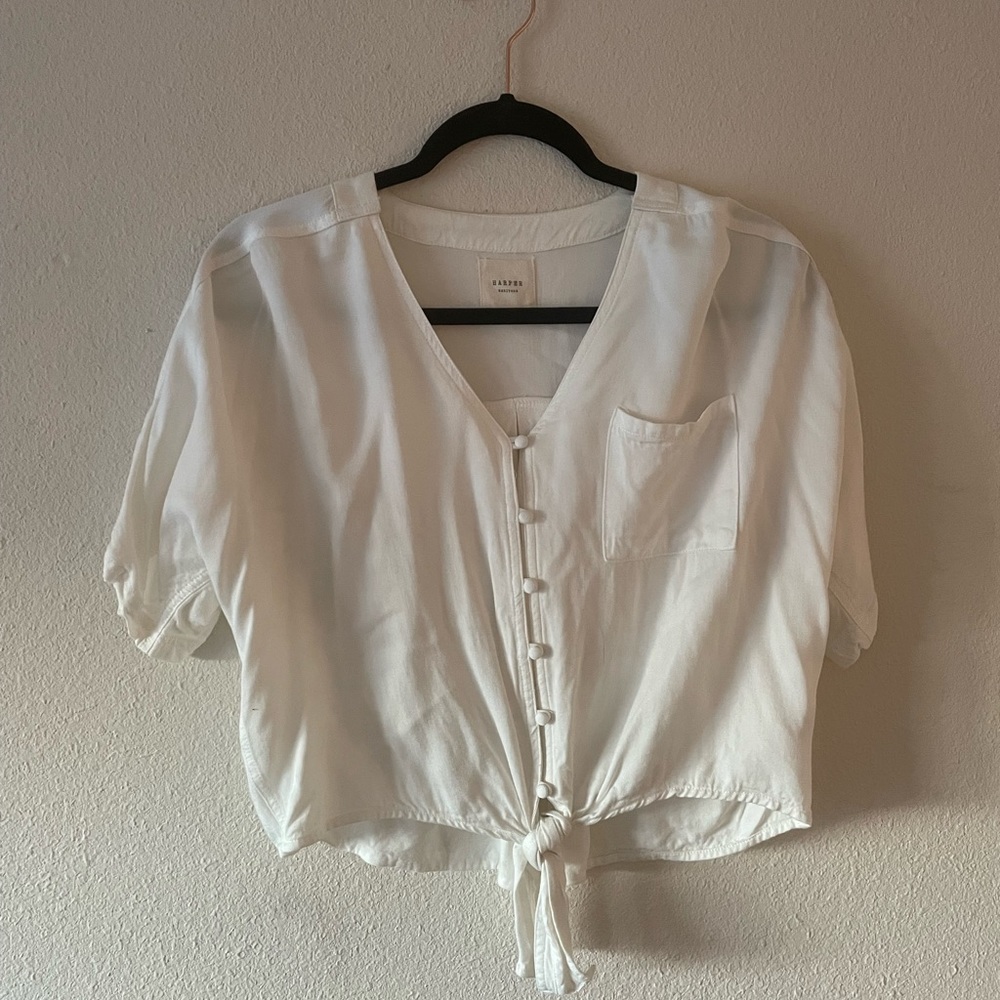 White Cropped Button Down